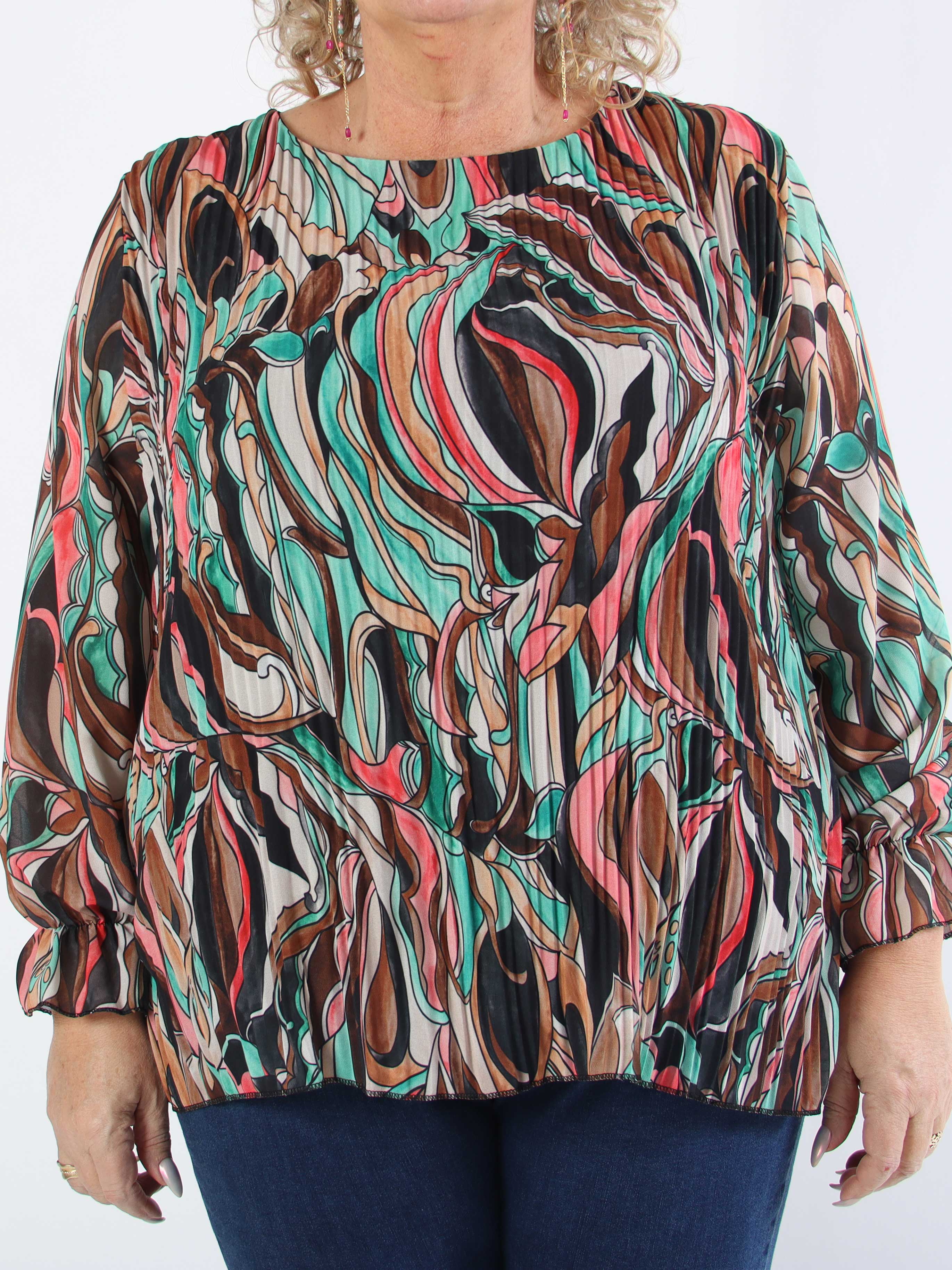 Lilia - Mønstret plisseret plus size bluse